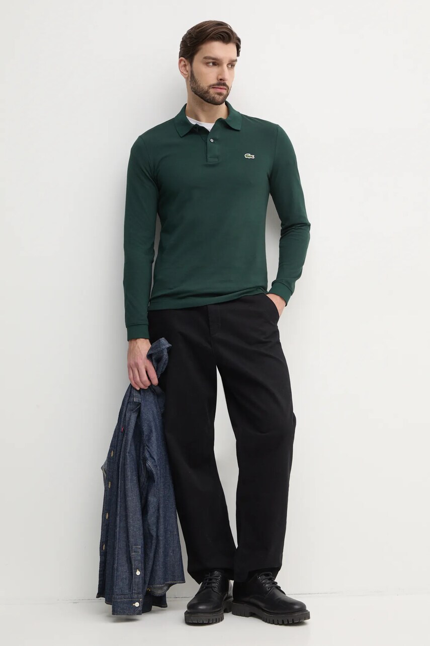 Бавовняний лонгслів Lacoste колір зелений однотонний PH4013