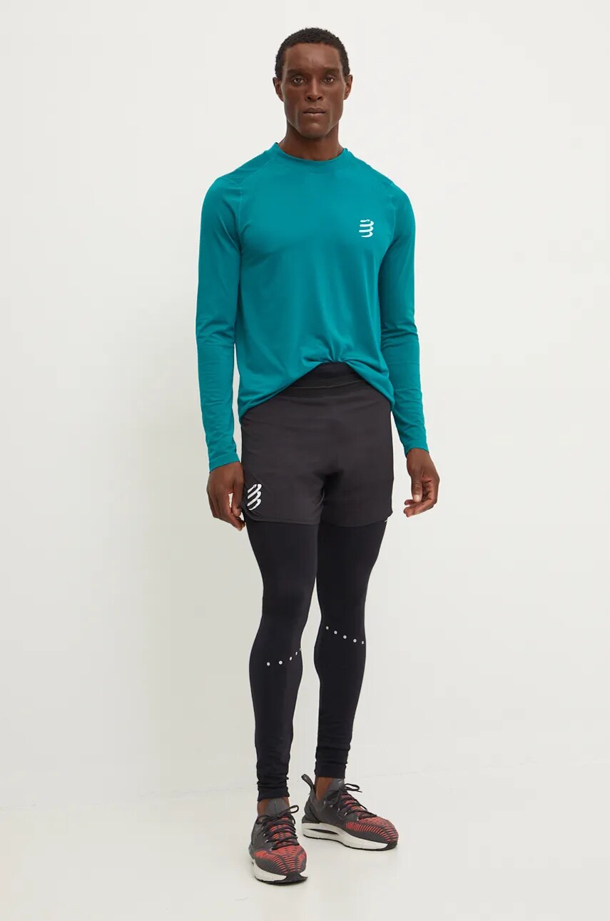 Лонгслів до бігу Compressport Performance колір зелений однотонний ATSM4946