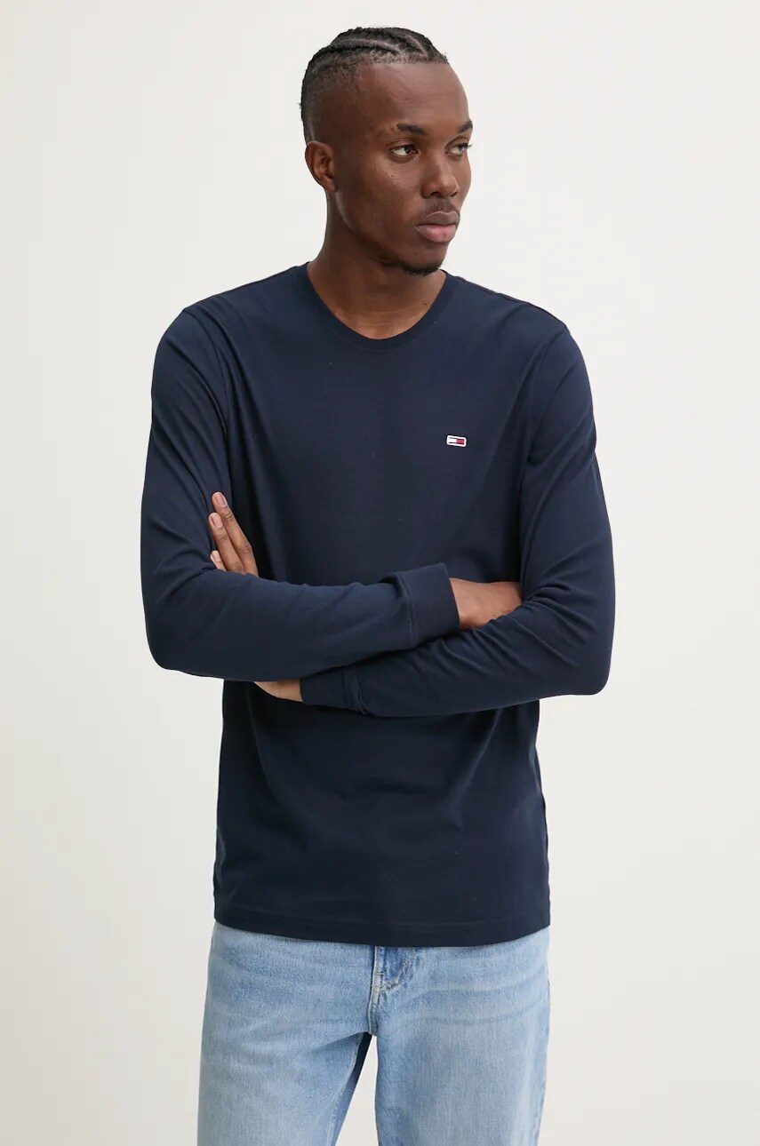 Бавовняний лонгслів Tommy Jeans 2-pack колір синій однотонний DM0DM20731