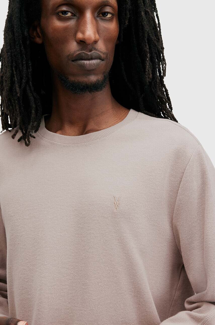 Бавовняний лонгслів AllSaints ROWE колір бежевий однотонний M027JB
