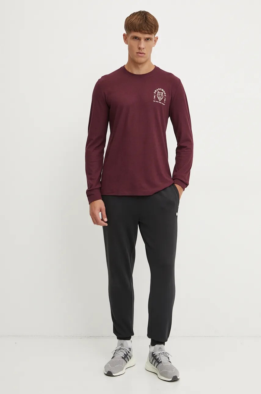 Спортивний лонгслів Smartwool Bear Stare колір бордовий з принтом SW002598