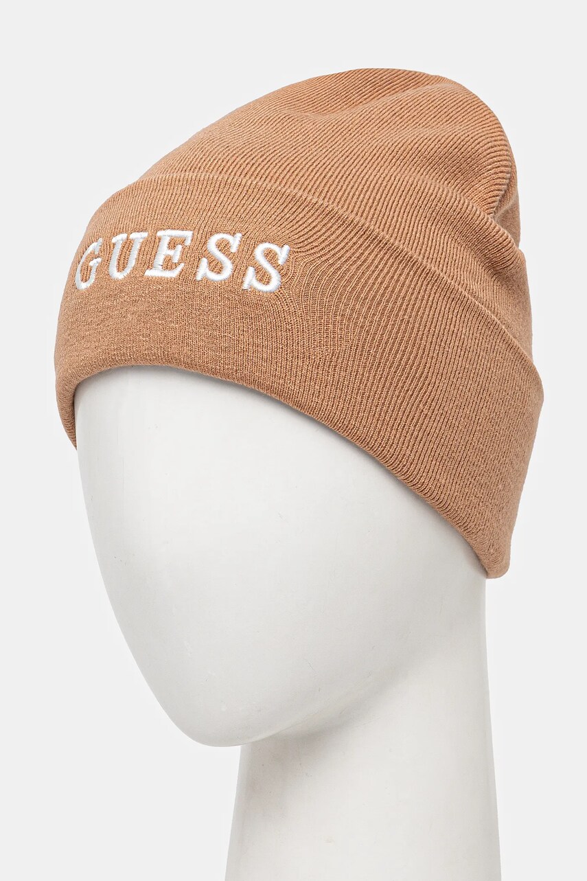 Шапка Guess колір коричневий з товстого трикотажу AW5189 POL01