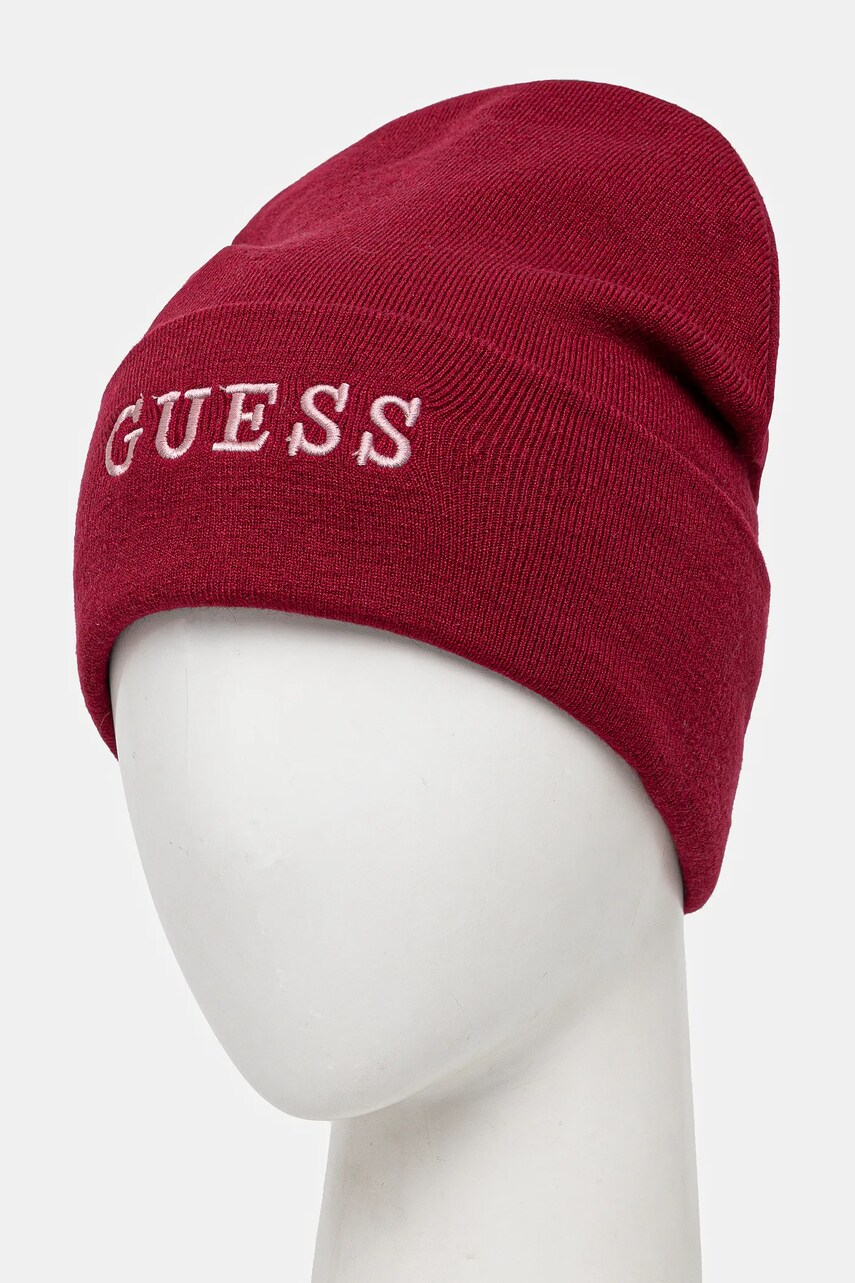 Шапка Guess колір бордовий з товстого трикотажу AW5189 POL01
