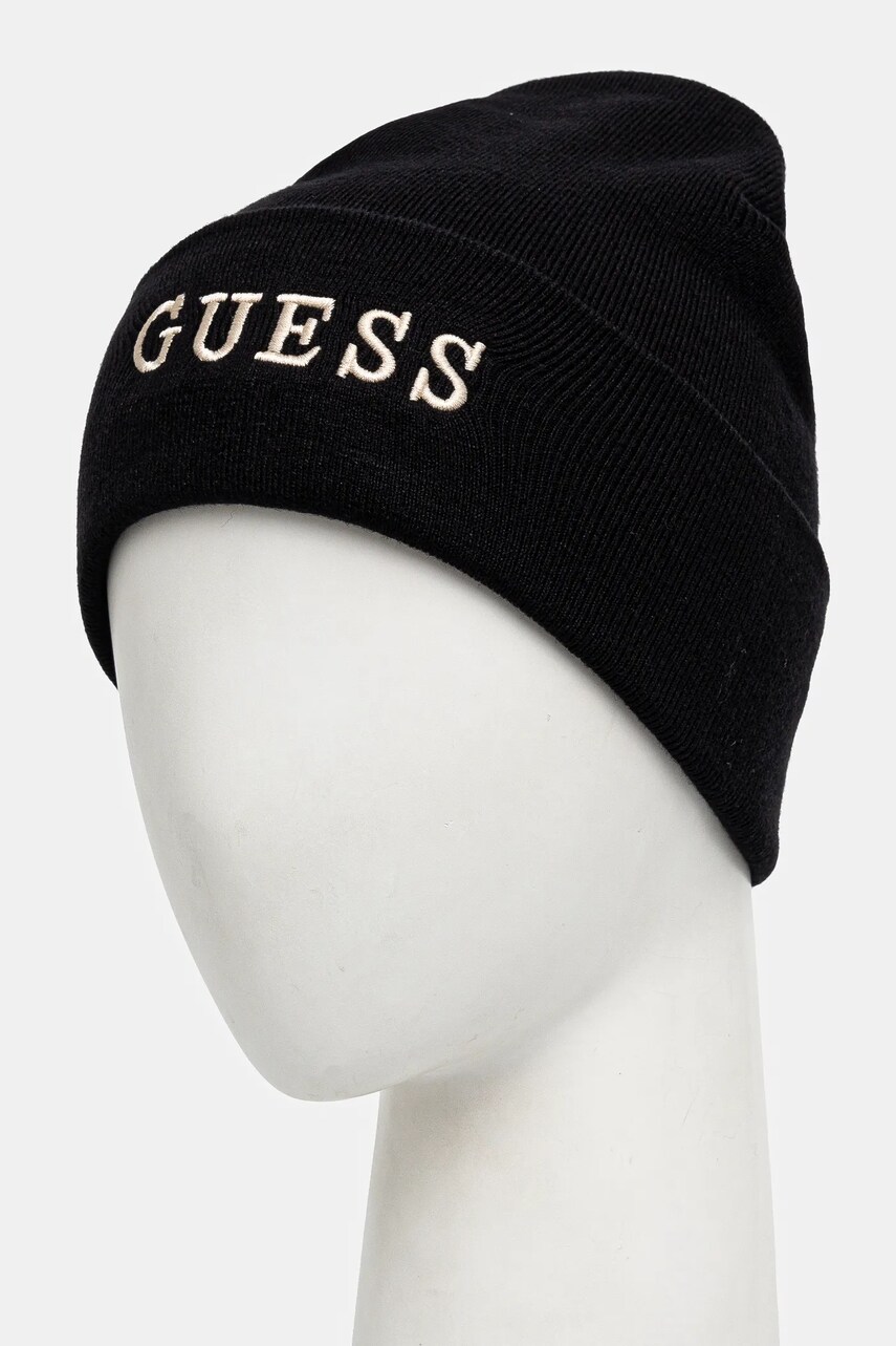 Шапка Guess колір чорний з товстого трикотажу AW5189 POL01