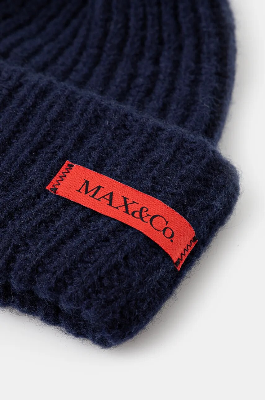 Вовняна шапка MAX&Co. колір синій з товстого трикотажу вовна 2426576017200