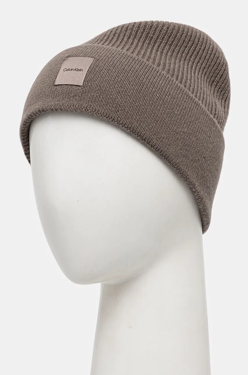 Вовняна шапка Calvin Klein колір коричневий вовна K60K612584