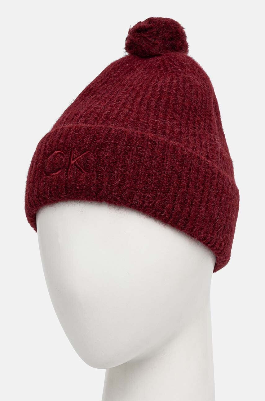 Вовняна шапка Calvin Klein колір бордовий вовна K60K612586