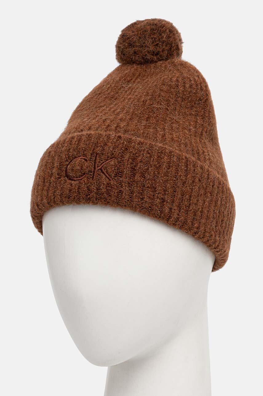 Вовняна шапка Calvin Klein колір коричневий вовна K60K612586