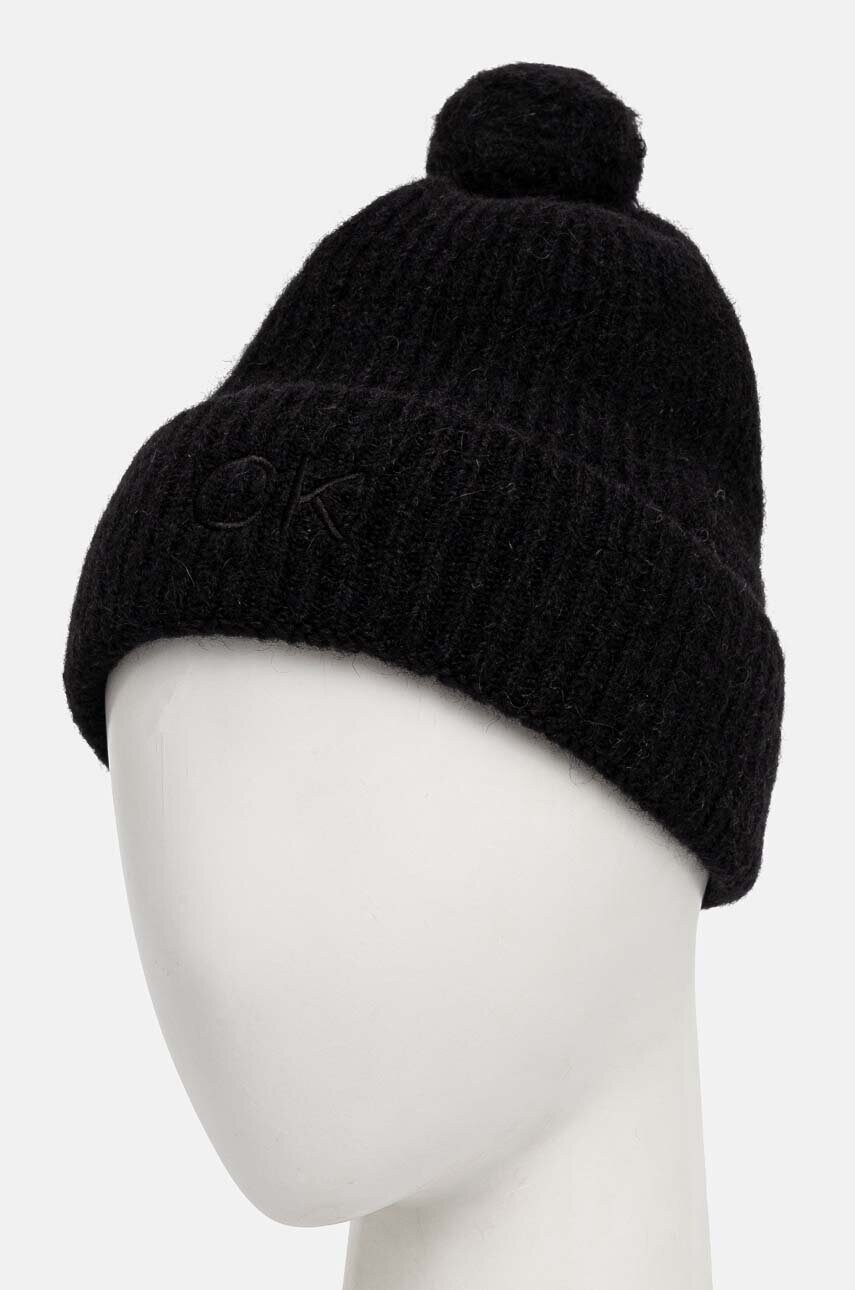 Вовняна шапка Calvin Klein колір чорний вовна K60K612586