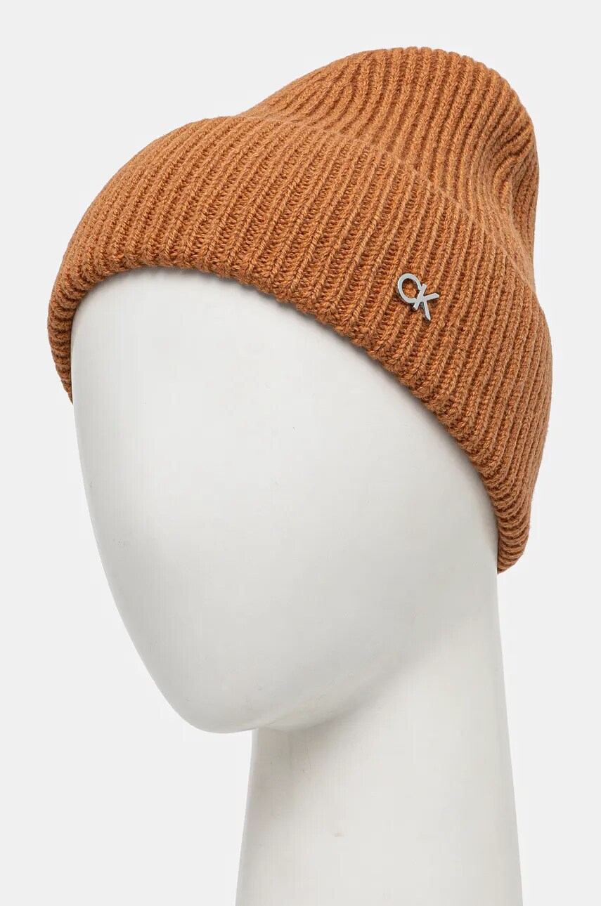 Вовняна шапка Calvin Klein колір коричневий вовна K60K612592
