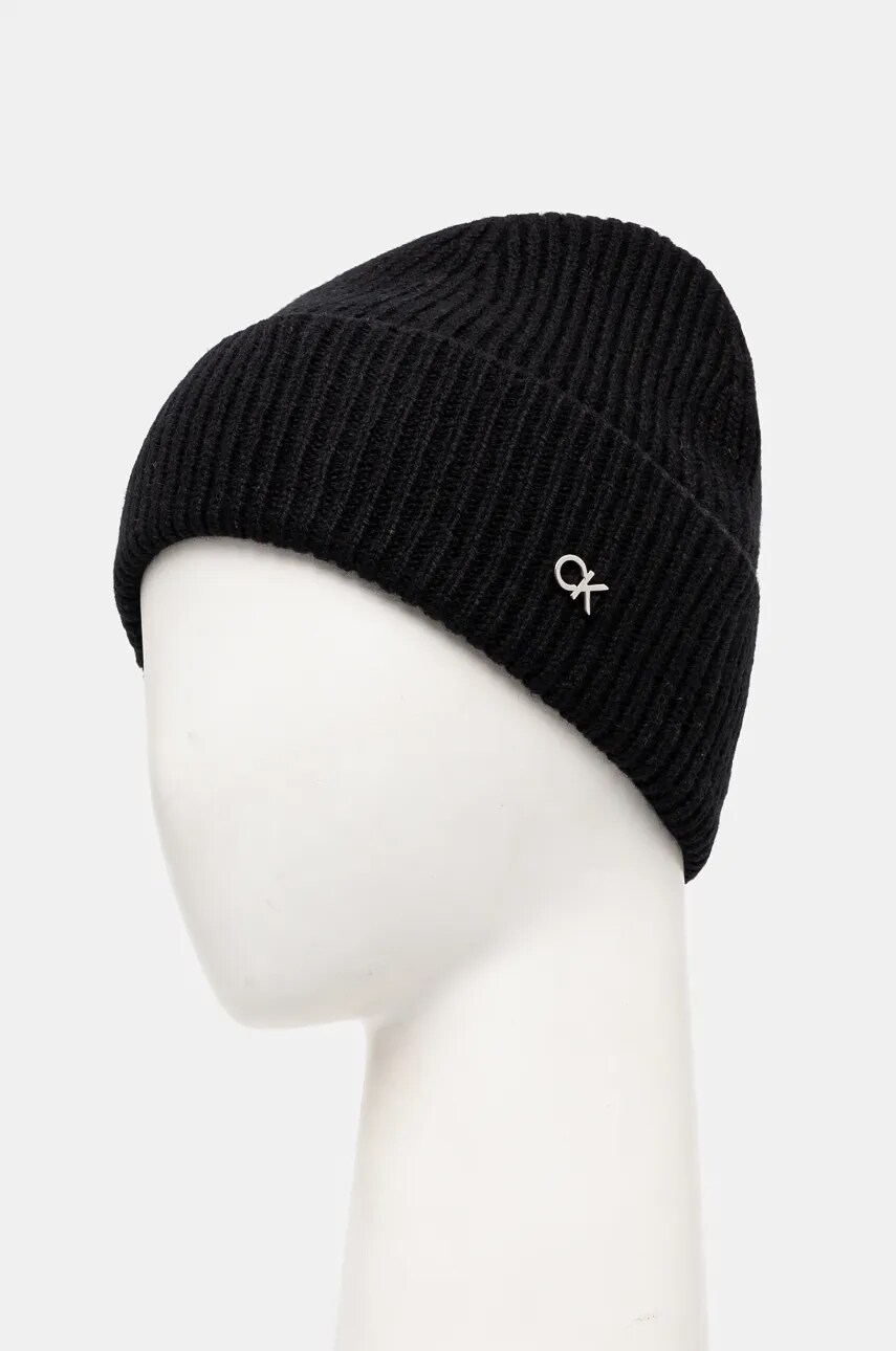 Вовняна шапка Calvin Klein колір чорний вовна K60K612592