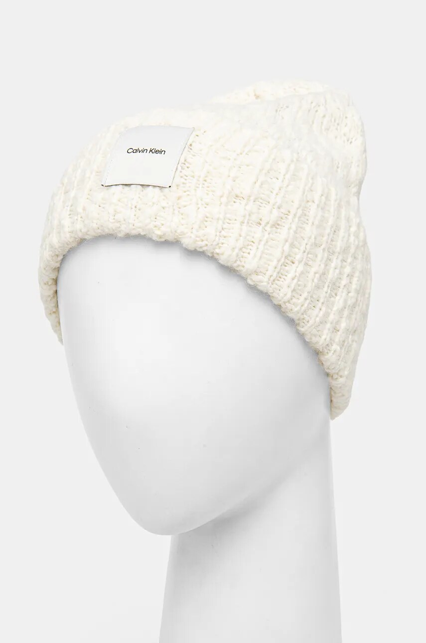 Шапка з домішкою вовни Calvin Klein колір бежевий з тонкого трикотажу K60K612593