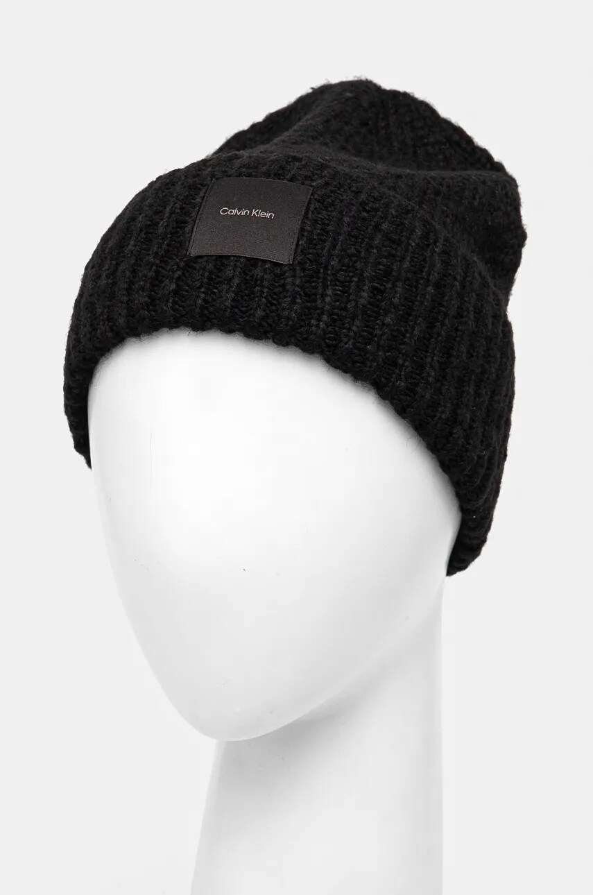 Шапка з домішкою вовни Calvin Klein колір чорний з тонкого трикотажу K60K612593