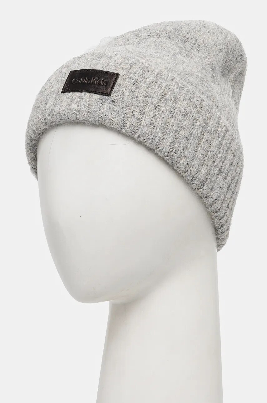 Вовняна шапка Calvin Klein колір сірий вовна K60K612594