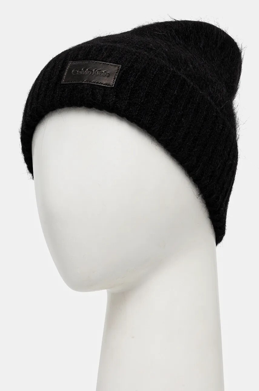 Вовняна шапка Calvin Klein колір чорний вовна K60K612594