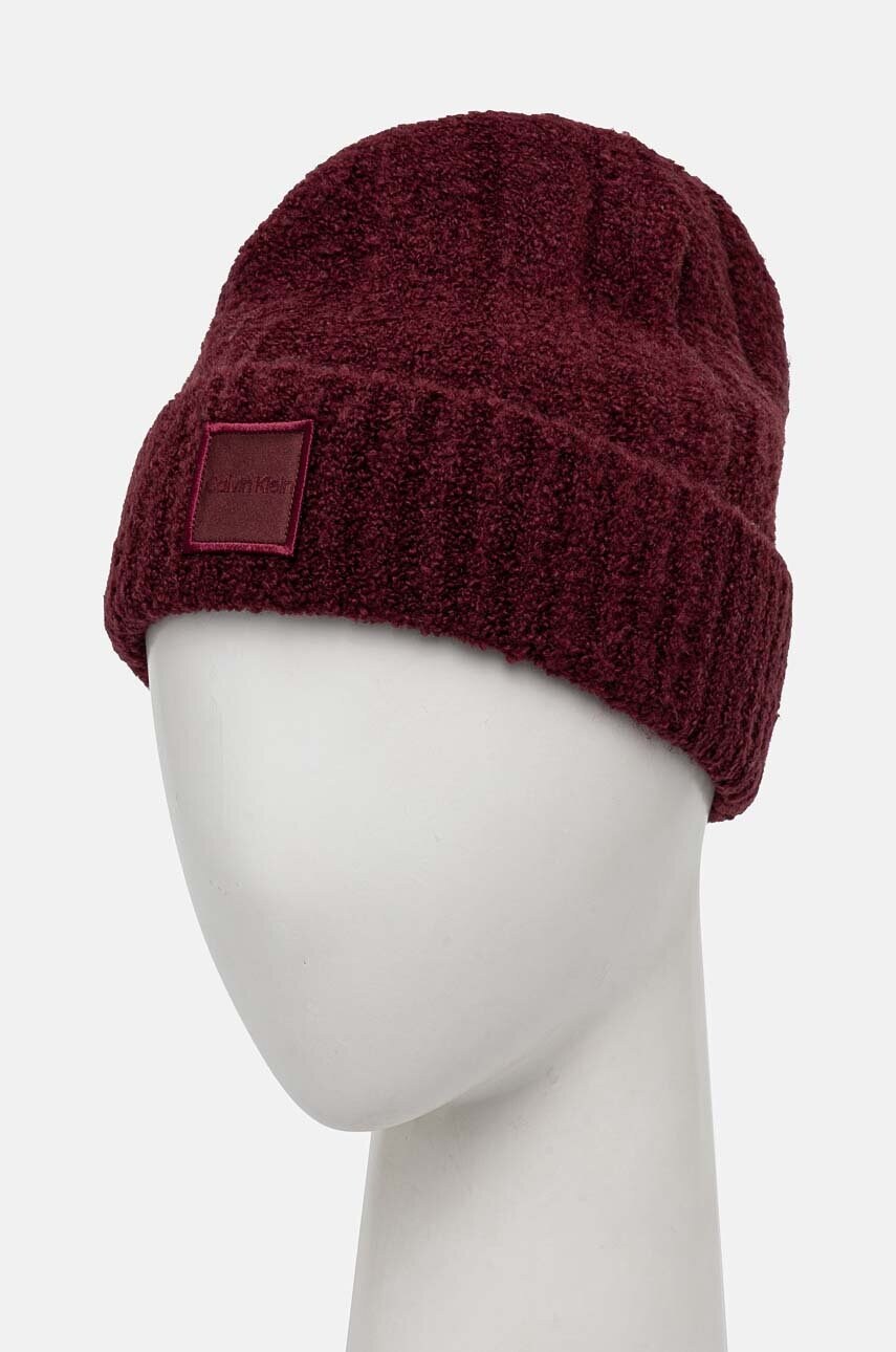 Шапка з домішкою вовни Calvin Klein колір бордовий  K60K612596