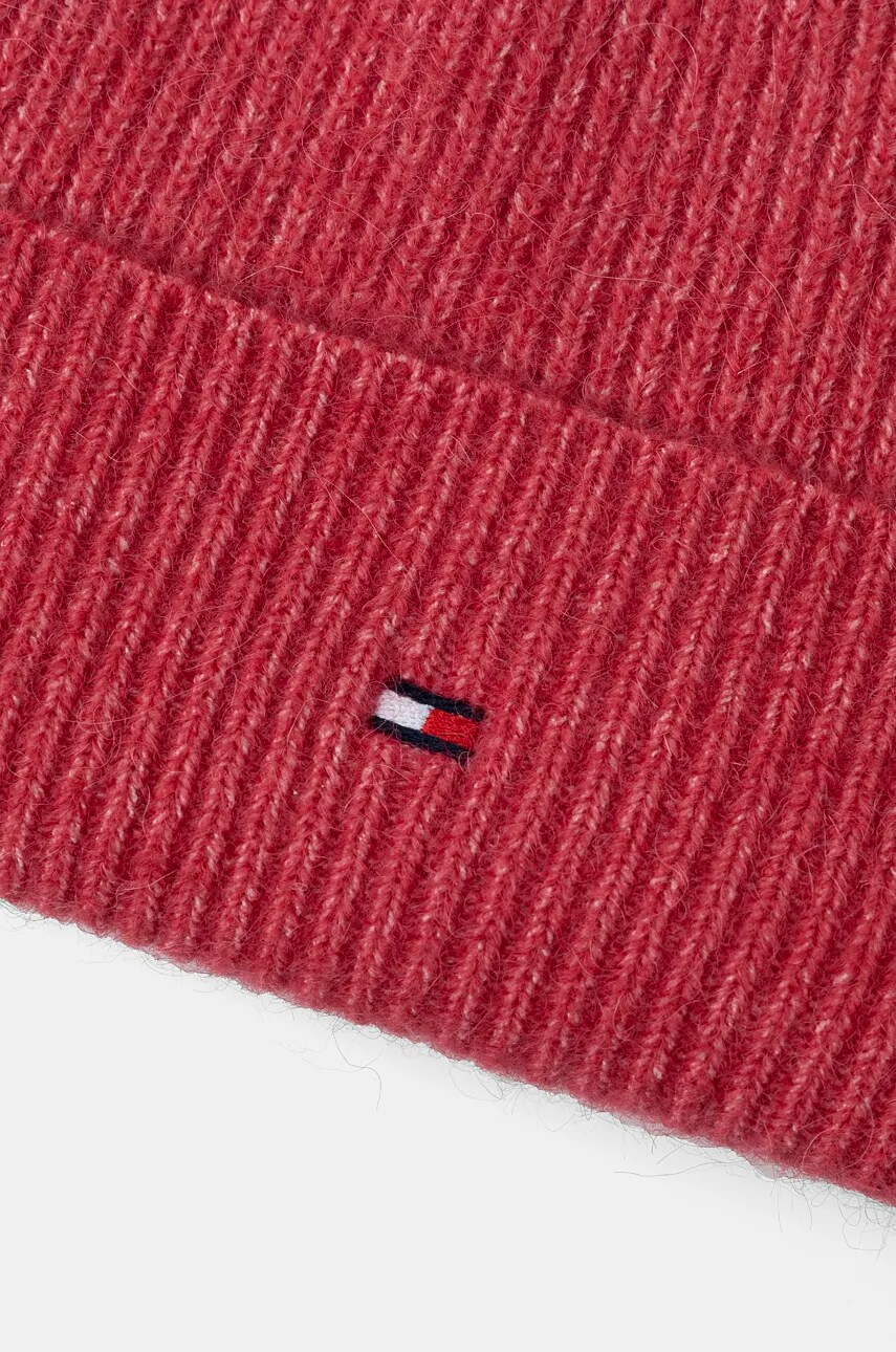 Шапка з домішкою вовни Tommy Hilfiger колір рожевий з тонкого трикотажу AW0AW16633