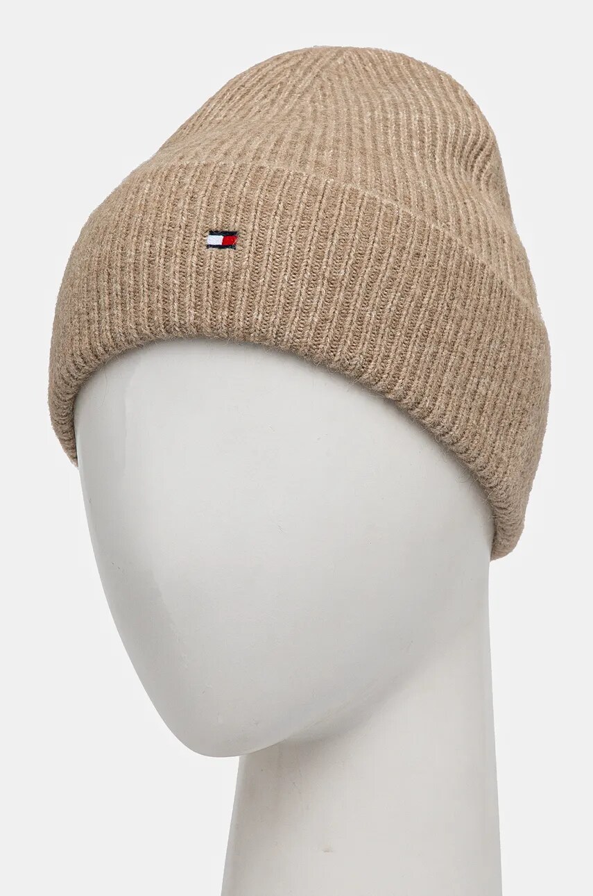 Шапка з домішкою вовни Tommy Hilfiger колір бежевий з тонкого трикотажу AW0AW16633