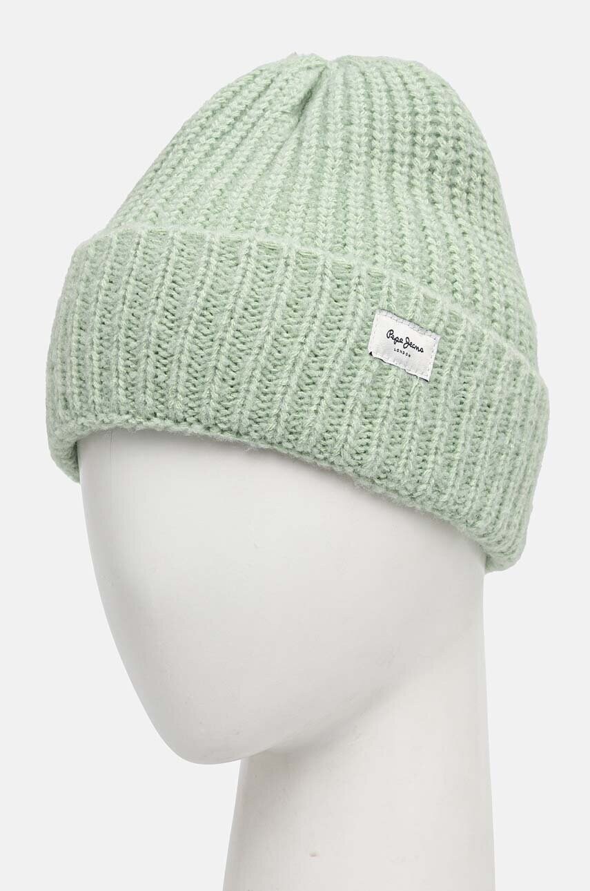 Шапка Pepe Jeans WENEBA HAT колір зелений з товстого трикотажу PL040355