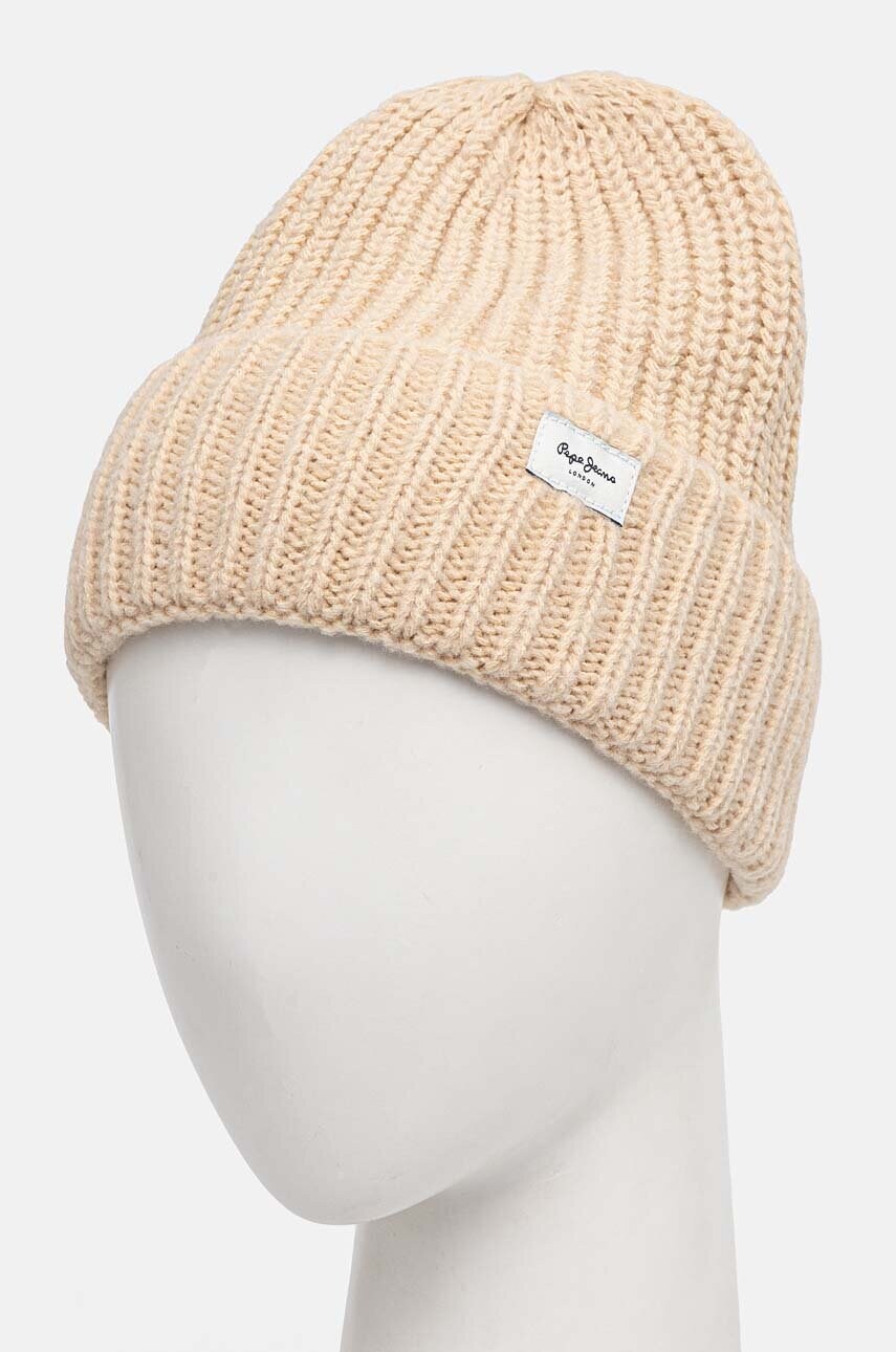 Шапка Pepe Jeans WENEBA HAT колір бежевий з товстого трикотажу PL040355