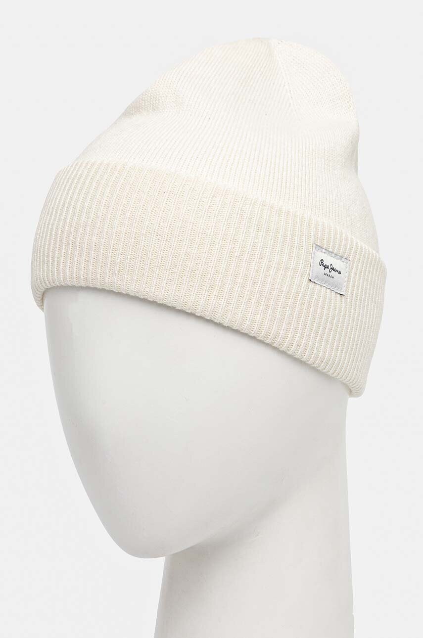 Шапка з домішкою вовни Pepe Jeans YELA HAT колір бежевий з тонкого трикотажу PL040360