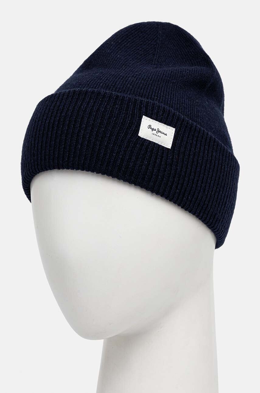 Шапка з домішкою вовни Pepe Jeans YELA HAT колір синій з тонкого трикотажу PL040360