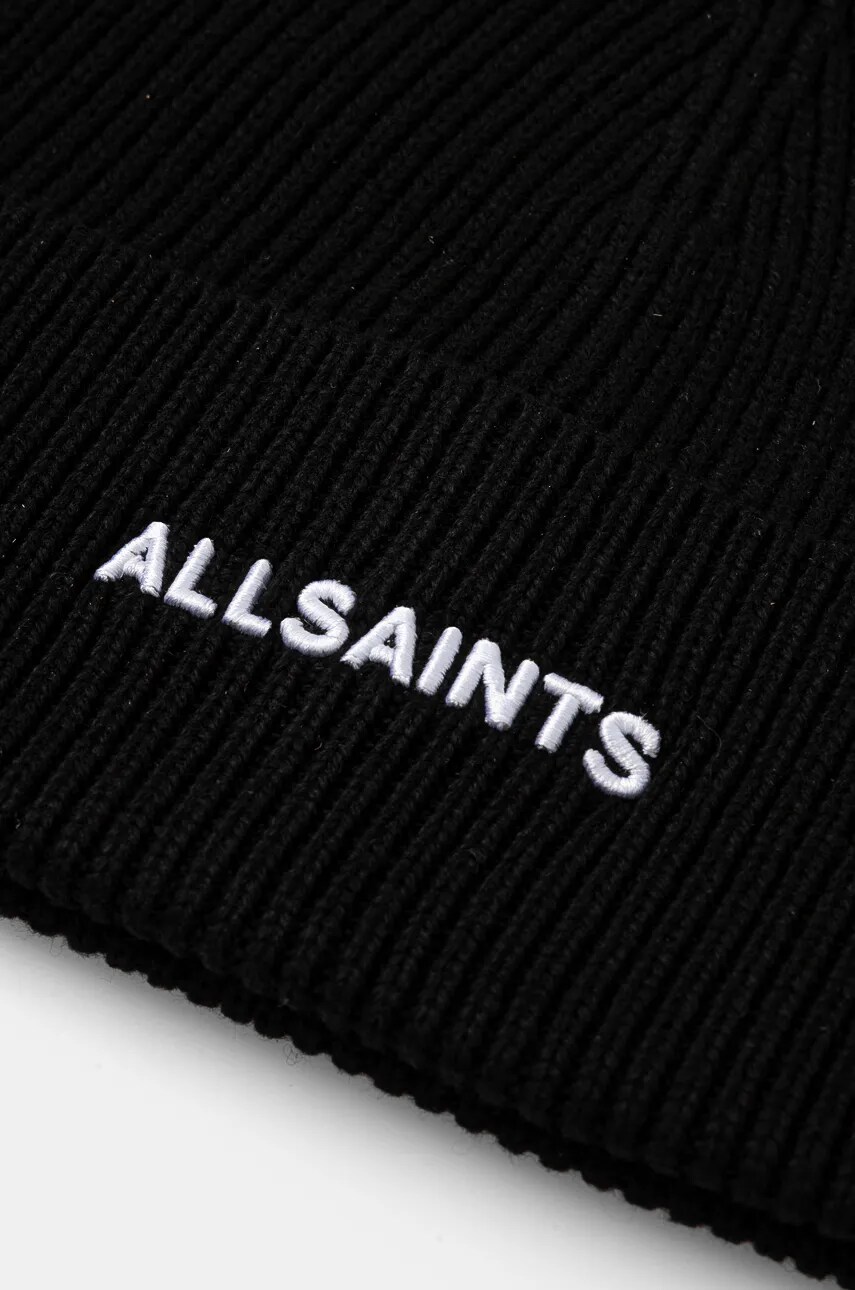 Шапка з домішкою вовни AllSaints колір чорний з тонкого трикотажу 29AS101656