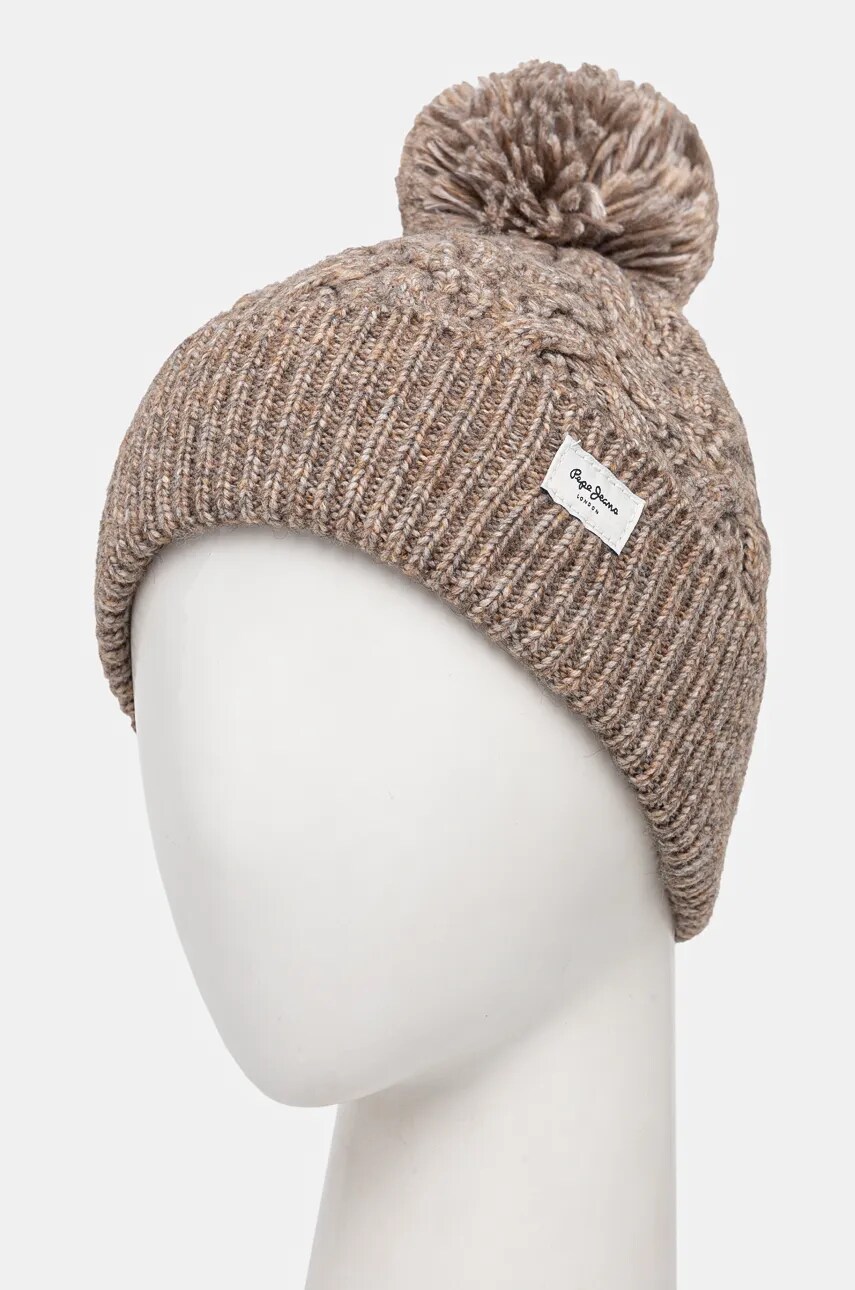 Шапка Pepe Jeans WALLIS HAT колір коричневий з товстого трикотажу PL040353