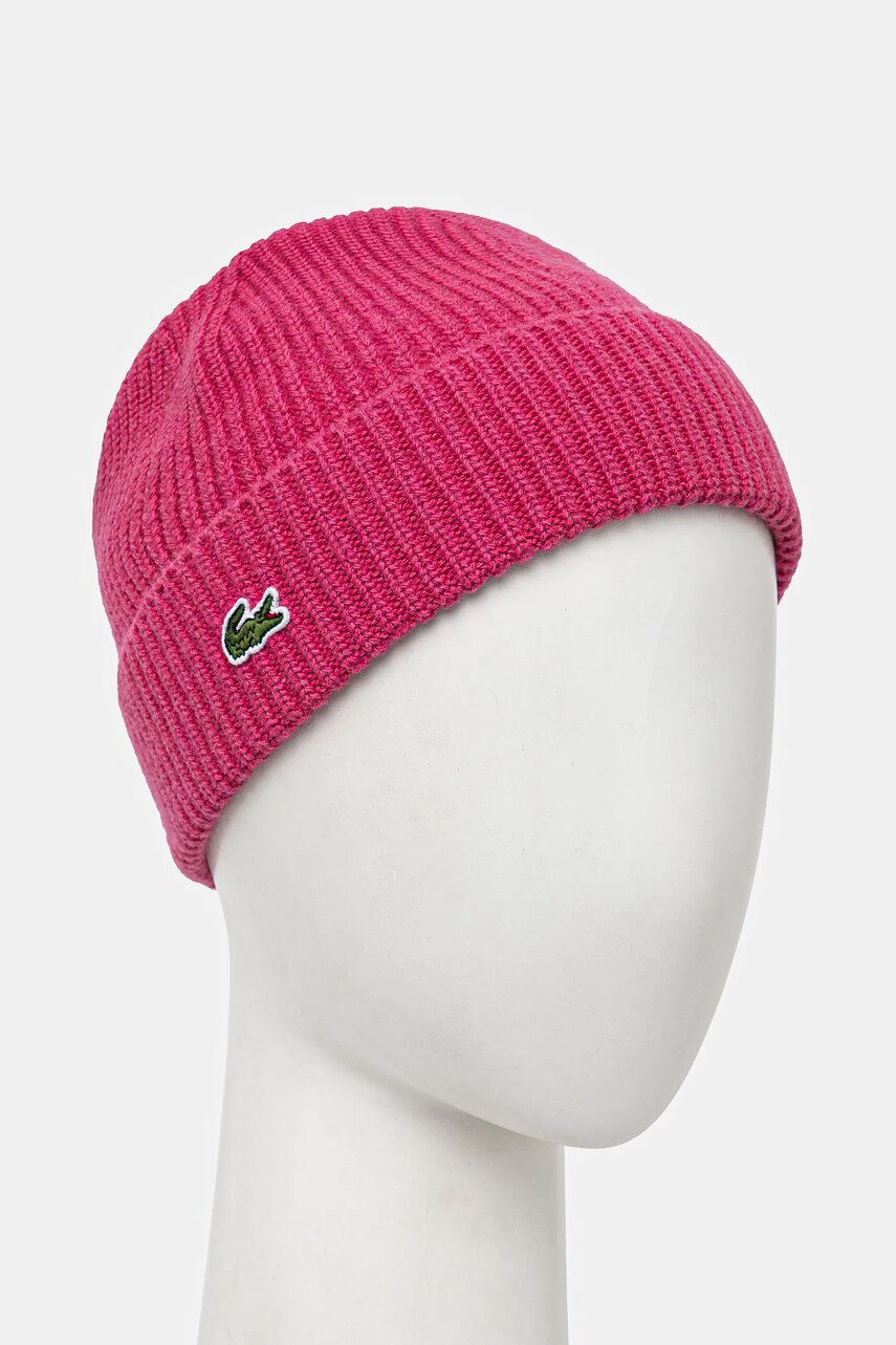 Вовняна шапка Lacoste колір рожевий вовна RB0805