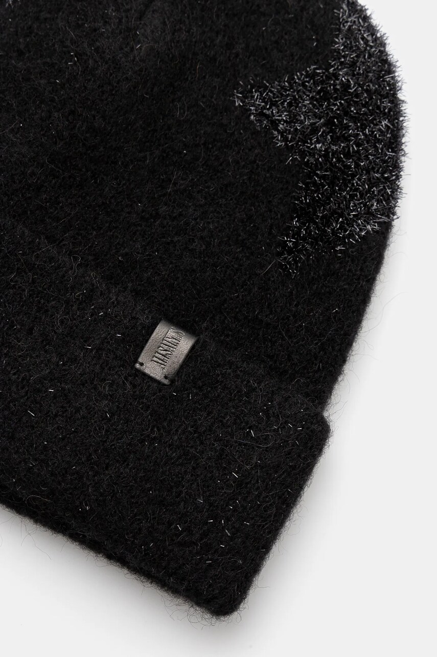 Шапка з домішкою вовни AllSaints колір чорний з товстого трикотажу AS101574