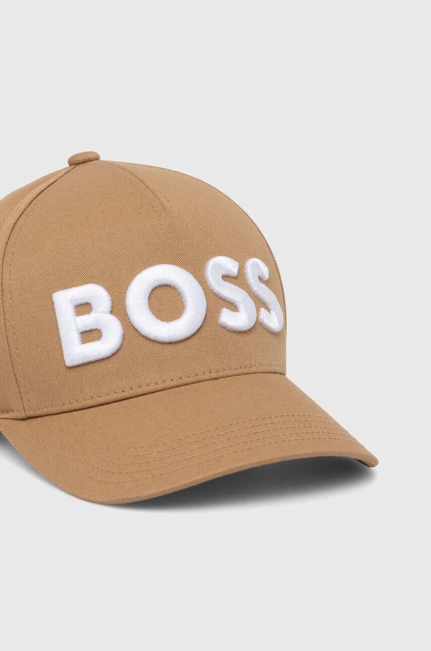 Бавовняна бейсболка BOSS колір бежевий з аплікацією 50519154