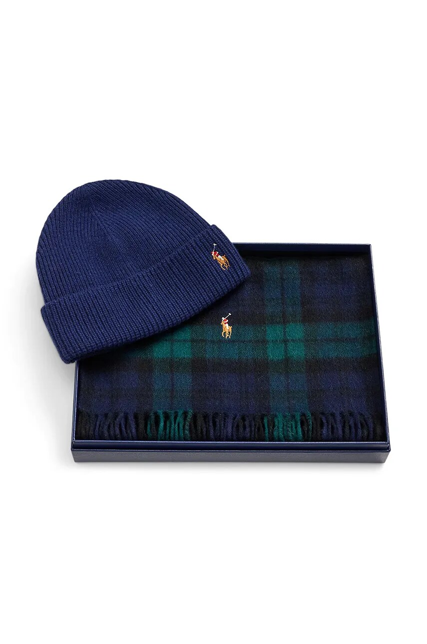 Шерстяна шапка і шарф Polo Ralph Lauren колір синій 449959530