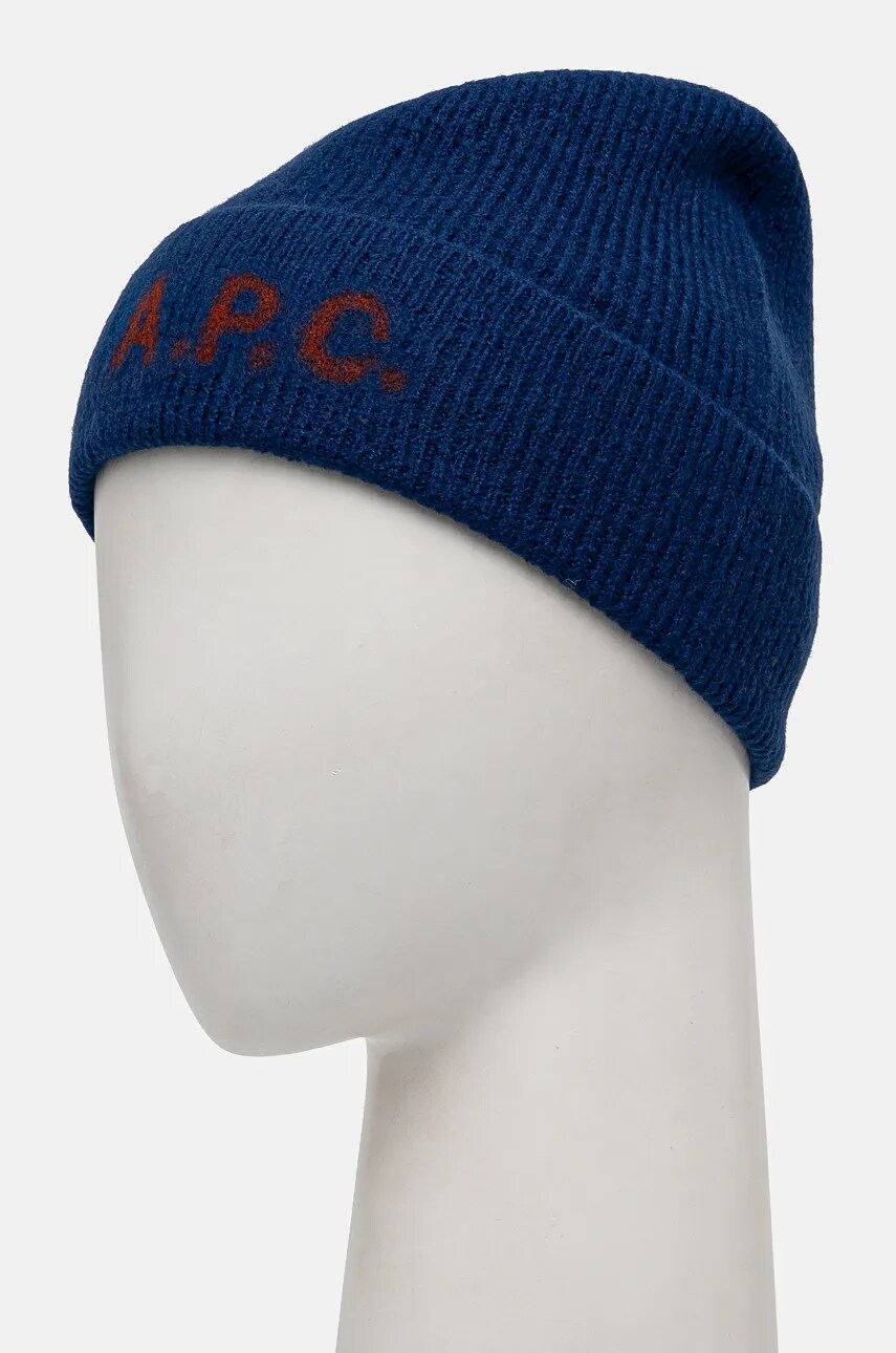 Вовняна шапка A.P.C. bonnet harry колір синій вовна WVBDK.M25085