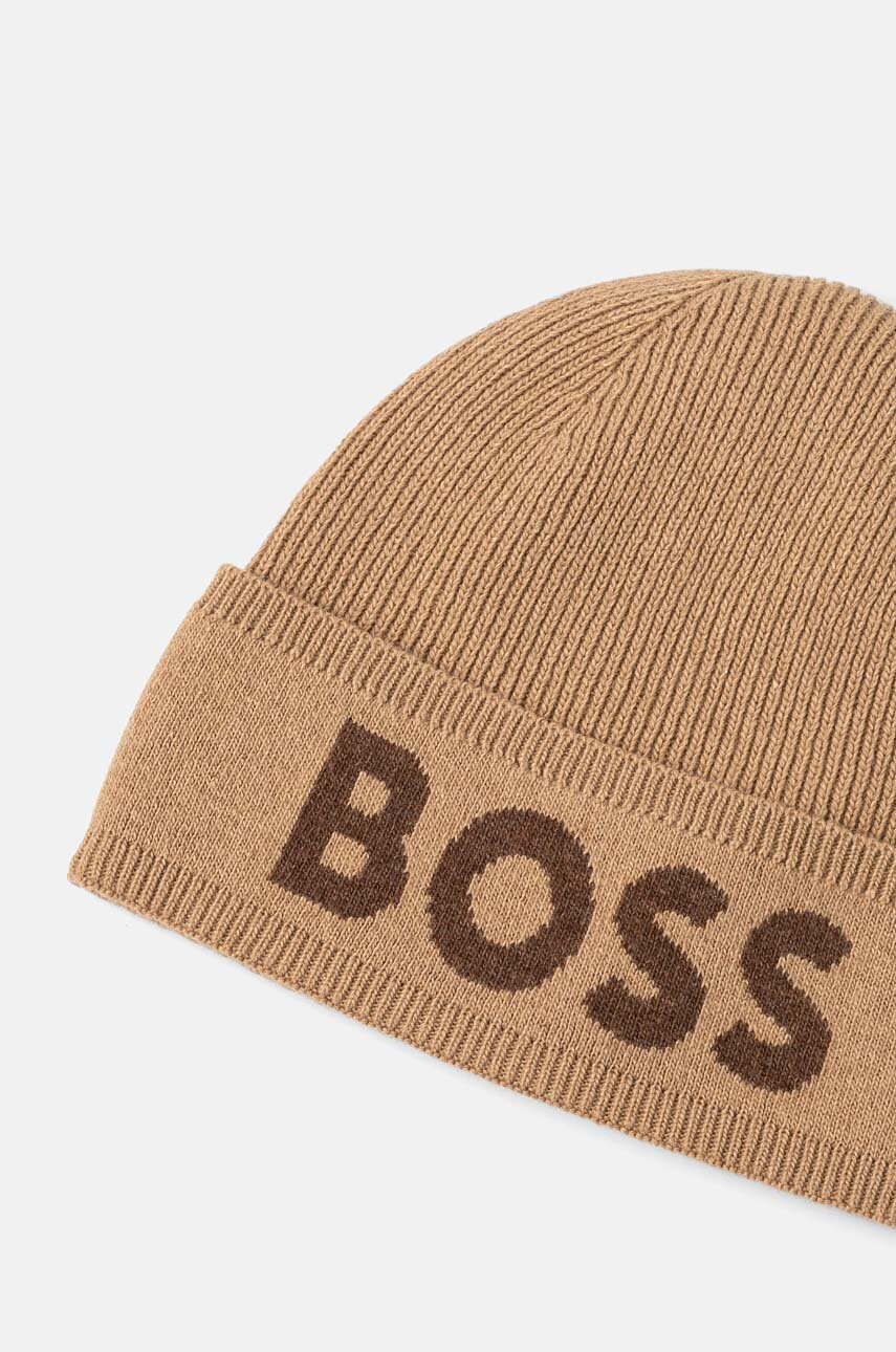 Шапка з домішкою вовни BOSS колір бежевий з тонкого трикотажу 50524348