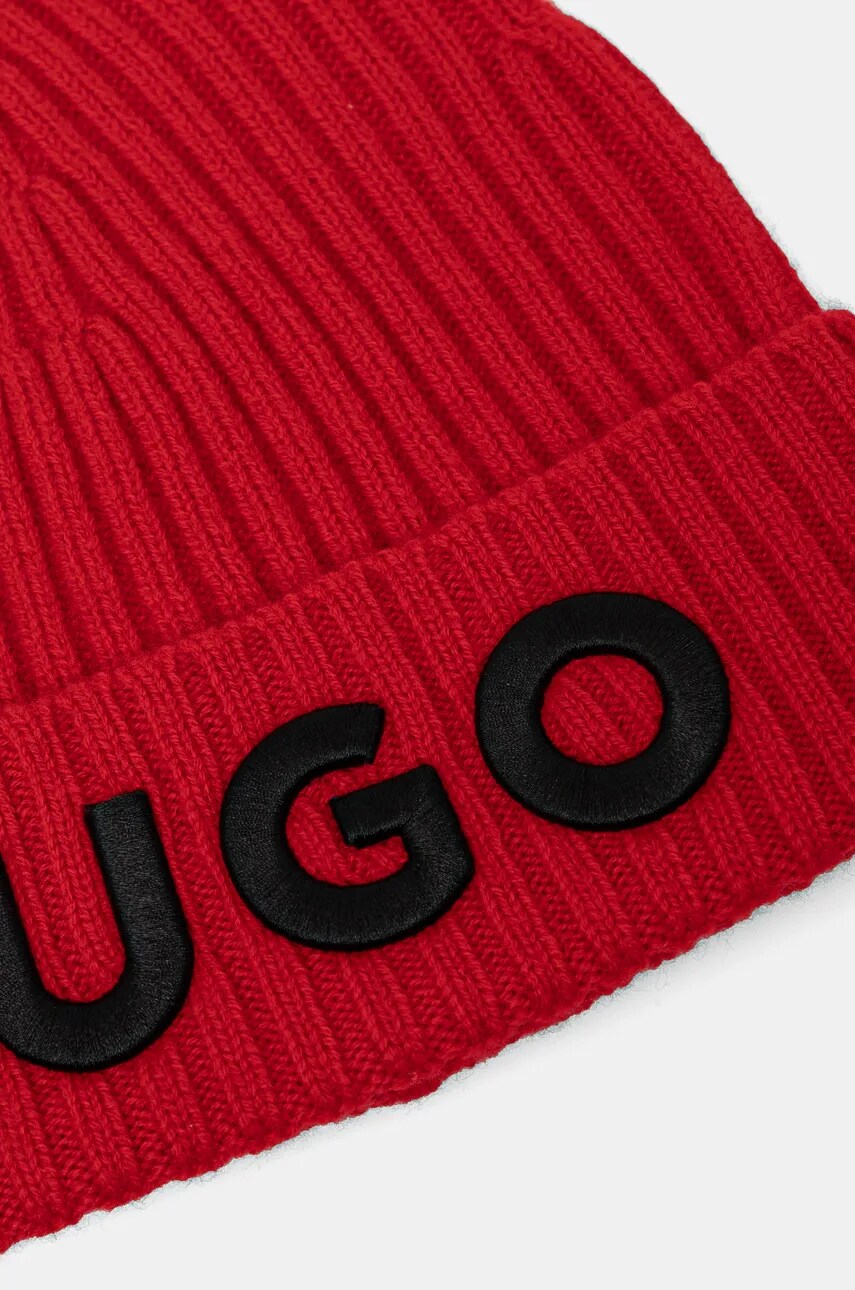 Вовняна шапка HUGO колір рожевий з тонкого трикотажу вовна 50527804