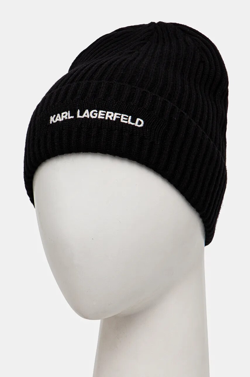 Шапка Karl Lagerfeld колір чорний з тонкого трикотажу вовна 544305.805601