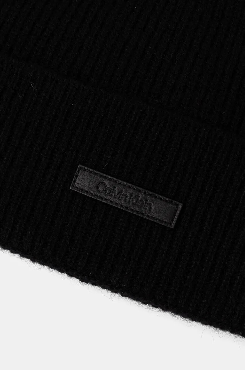 Кашемірова шапка Calvin Klein колір чорний з тонкого трикотажу вовна K50K512355