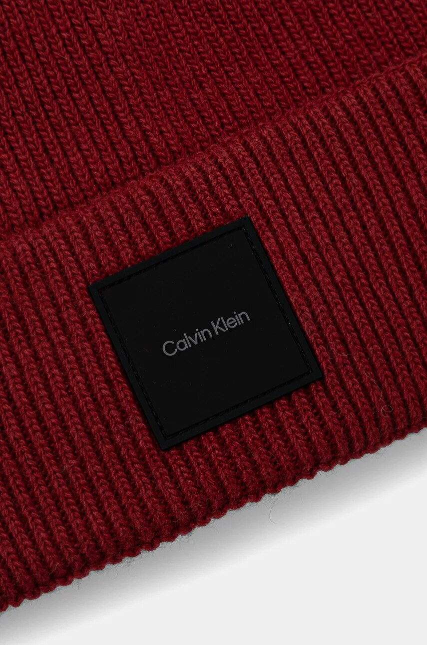 Шапка з домішкою вовни Calvin Klein колір червоний з тонкого трикотажу K50K512356