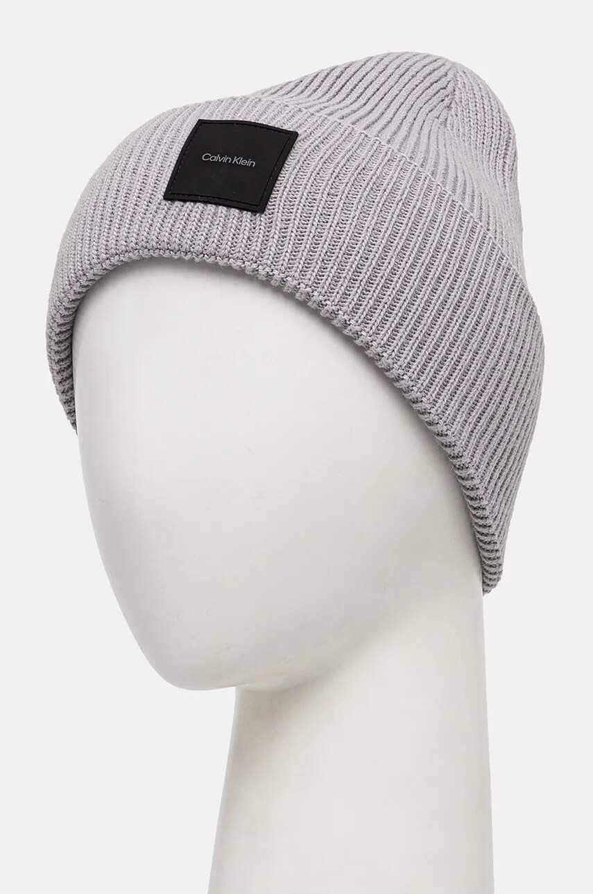 Шапка з домішкою вовни Calvin Klein колір сірий з тонкого трикотажу K50K512356