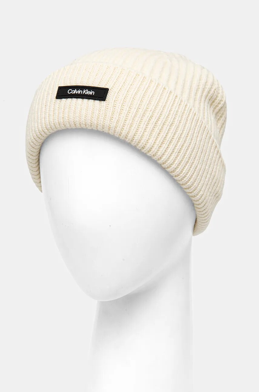 Вовняна шапка Calvin Klein колір бежевий вовна K50K512360