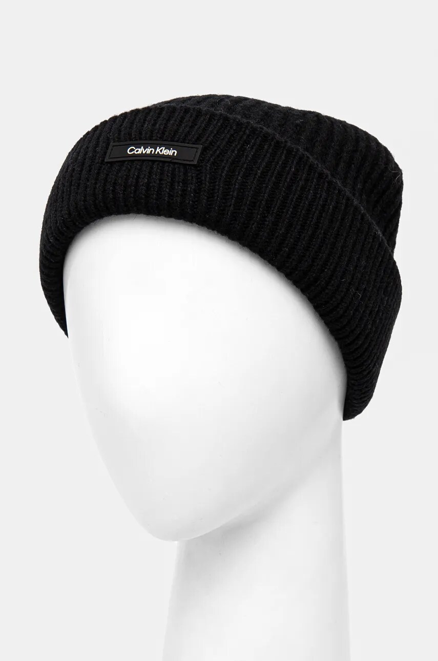 Вовняна шапка Calvin Klein колір чорний вовна K50K512360