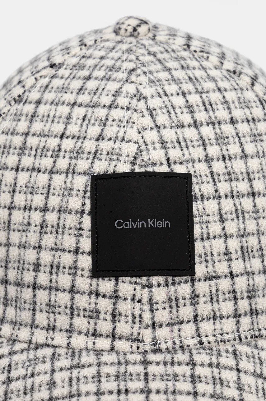 Вовняна кепка Calvin Klein колір бежевий візерунок K50K512366