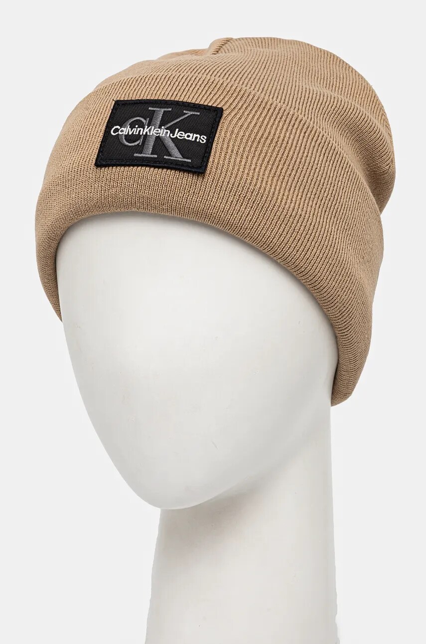 Шапка Calvin Klein Jeans колір бежевий з товстого трикотажу K50K512455