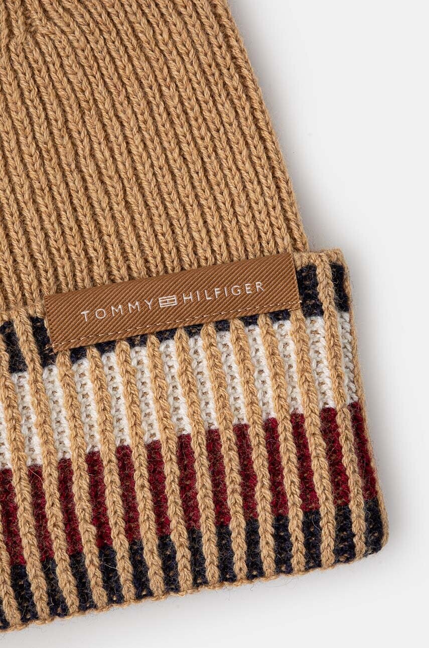 Вовняна шапка Tommy Hilfiger колір бежевий вовна AM0AM12751