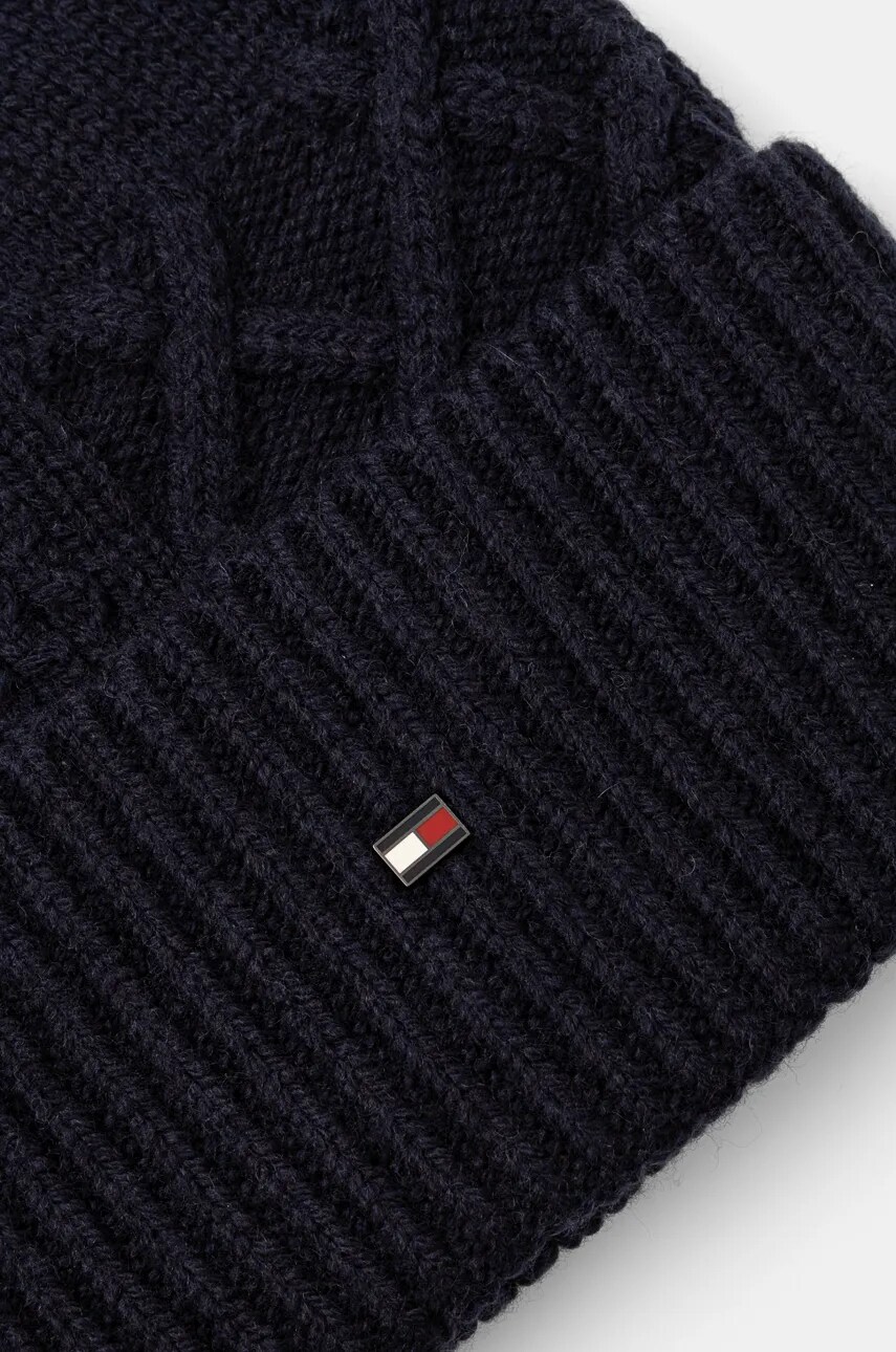 Вовняна шапка Tommy Hilfiger колір синій з товстого трикотажу вовна AM0AM12810