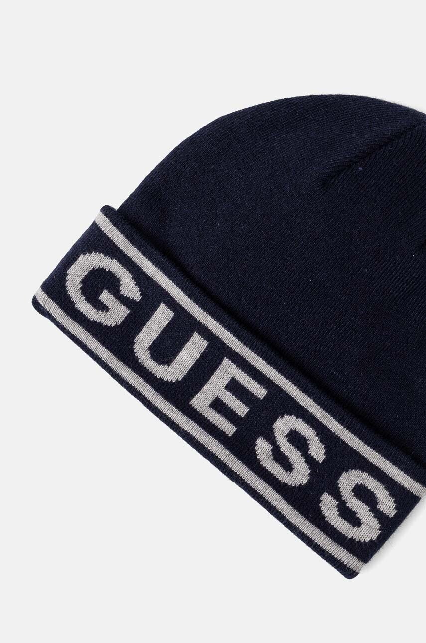 Шапка з домішкою вовни Guess LOGO BEANIE колір синій з тонкого трикотажу M4BZ06.Z3H82