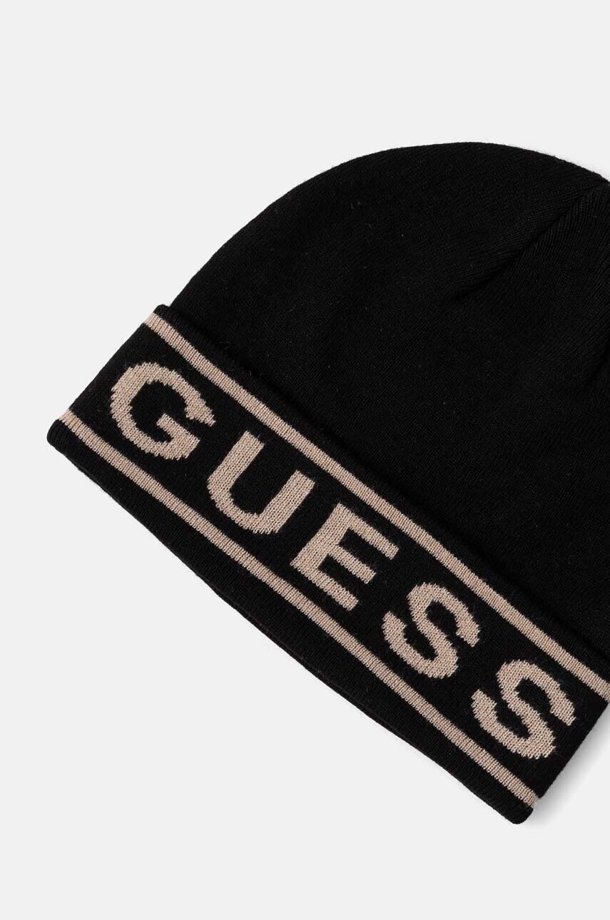 Шапка з домішкою вовни Guess LOGO BEANIE колір чорний з тонкого трикотажу M4BZ06.Z3H82