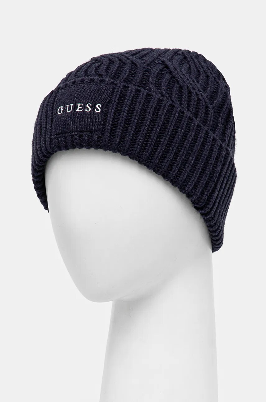 Шапка з домішкою вовни Guess CABLE BEANIE колір синій з товстого трикотажу M4BZ10.Z3HD1