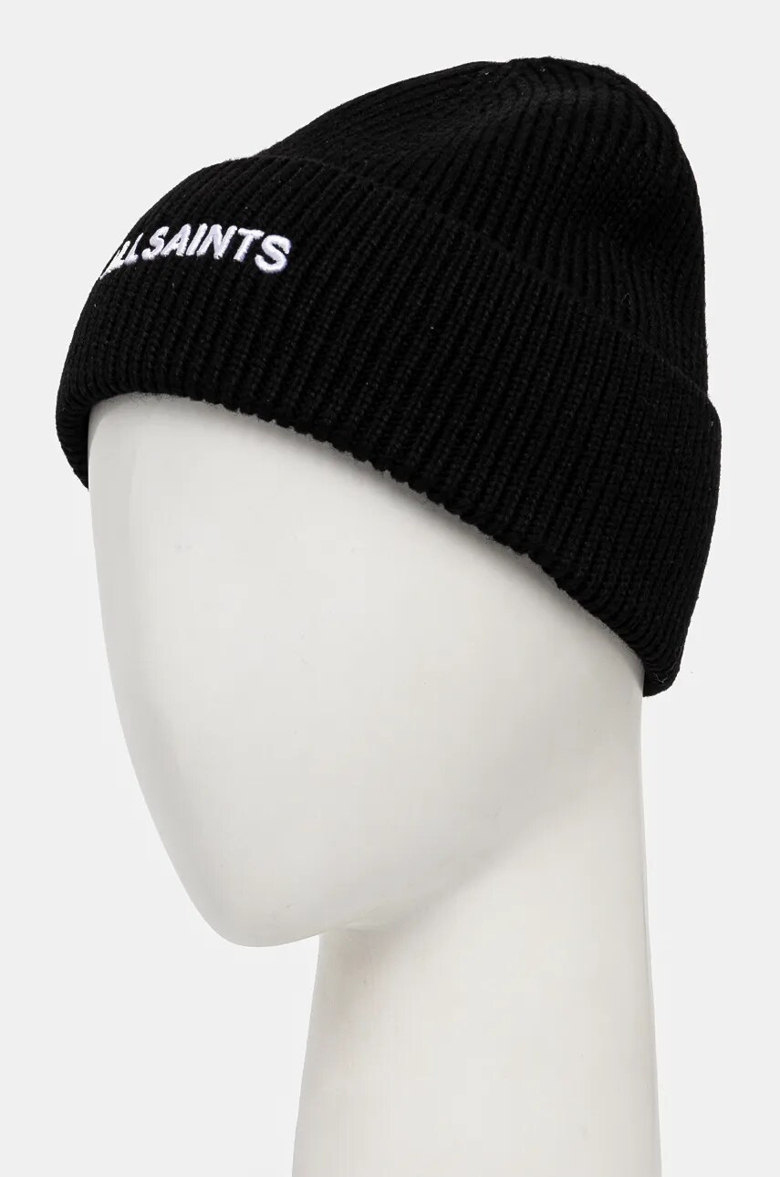 Шапка з домішкою вовни AllSaints колір чорний з тонкого трикотажу 29AS200824