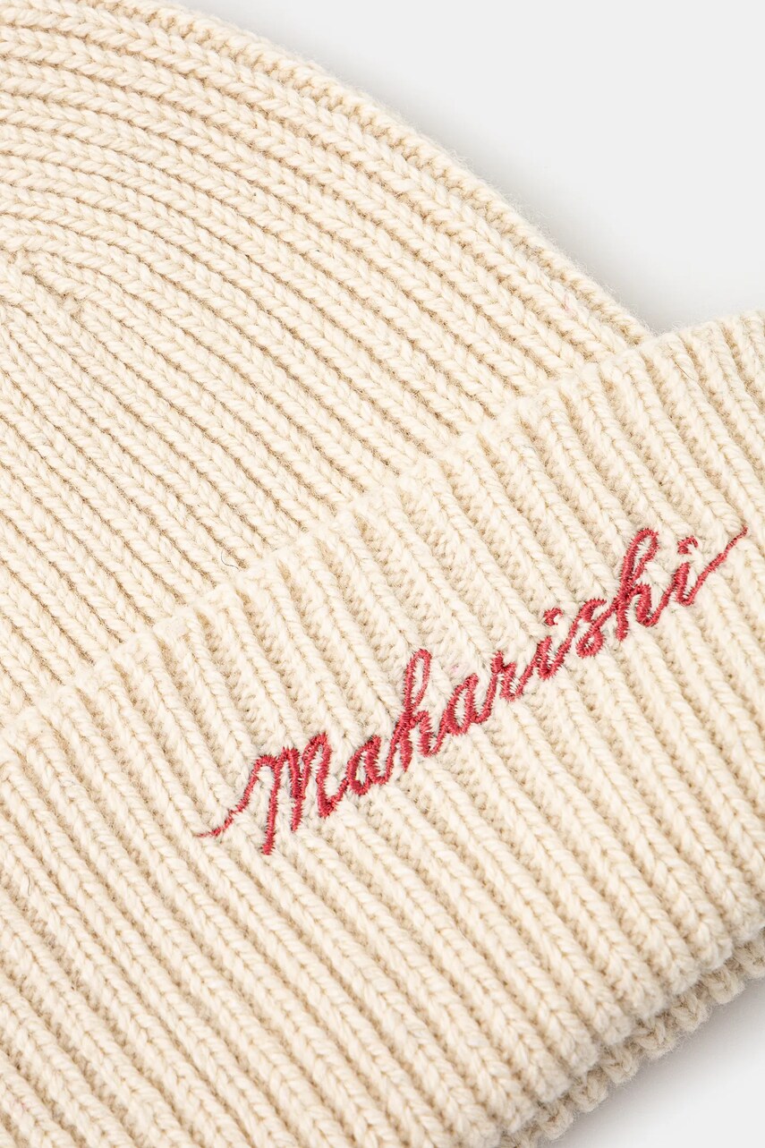 Вовняна шапка Maharishi Maharishi Embroidered Beanie колір бежевий вовна 1368.ECRU